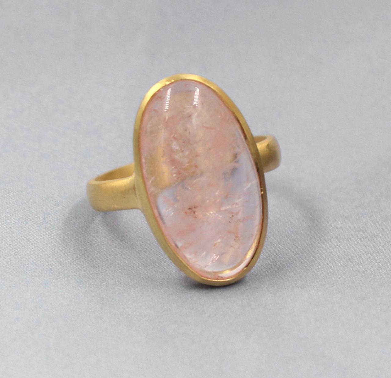 Genuine Morganite Ring,oval Cabochon Gemstone Handmade Men's Ring,solid 925 Sterling Silver Jewelry,engagement Ring