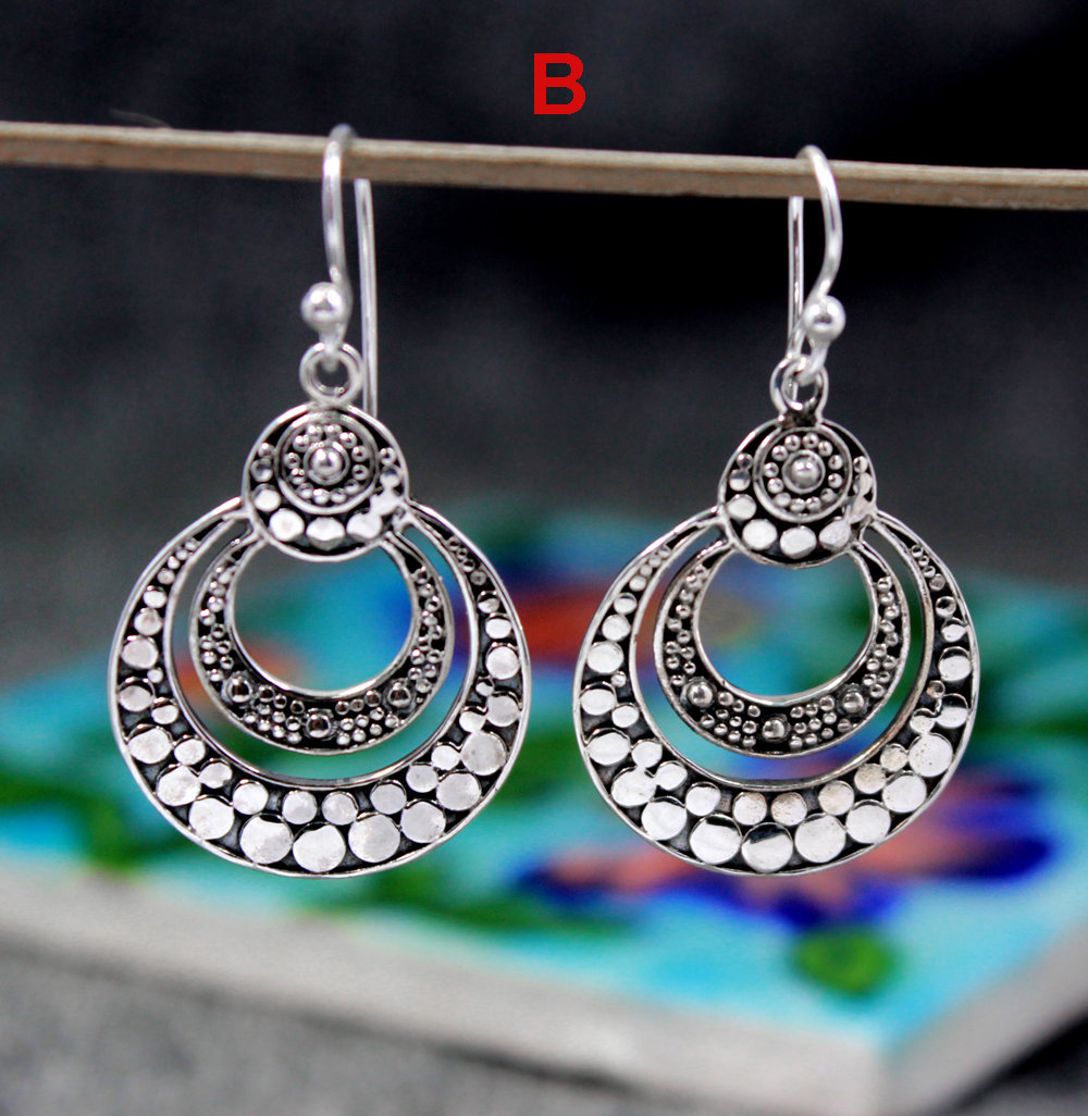 Traditional Silver Ethnic Earring,solid 925 Sterling Silver Jewelry,casual Wear,earring For Girls,gift For Girl Friend,danglers For Sister