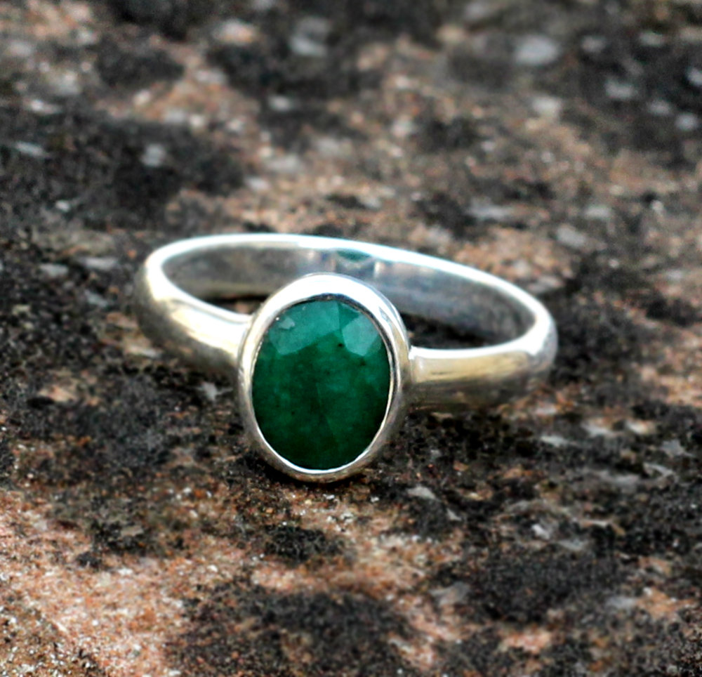 Solitaire Ring,statement Emerald Ring,solid 925 Sterling Silver Handmade Jewelry,engagement Ring,birthday Gift,anniversary Present Mr1217