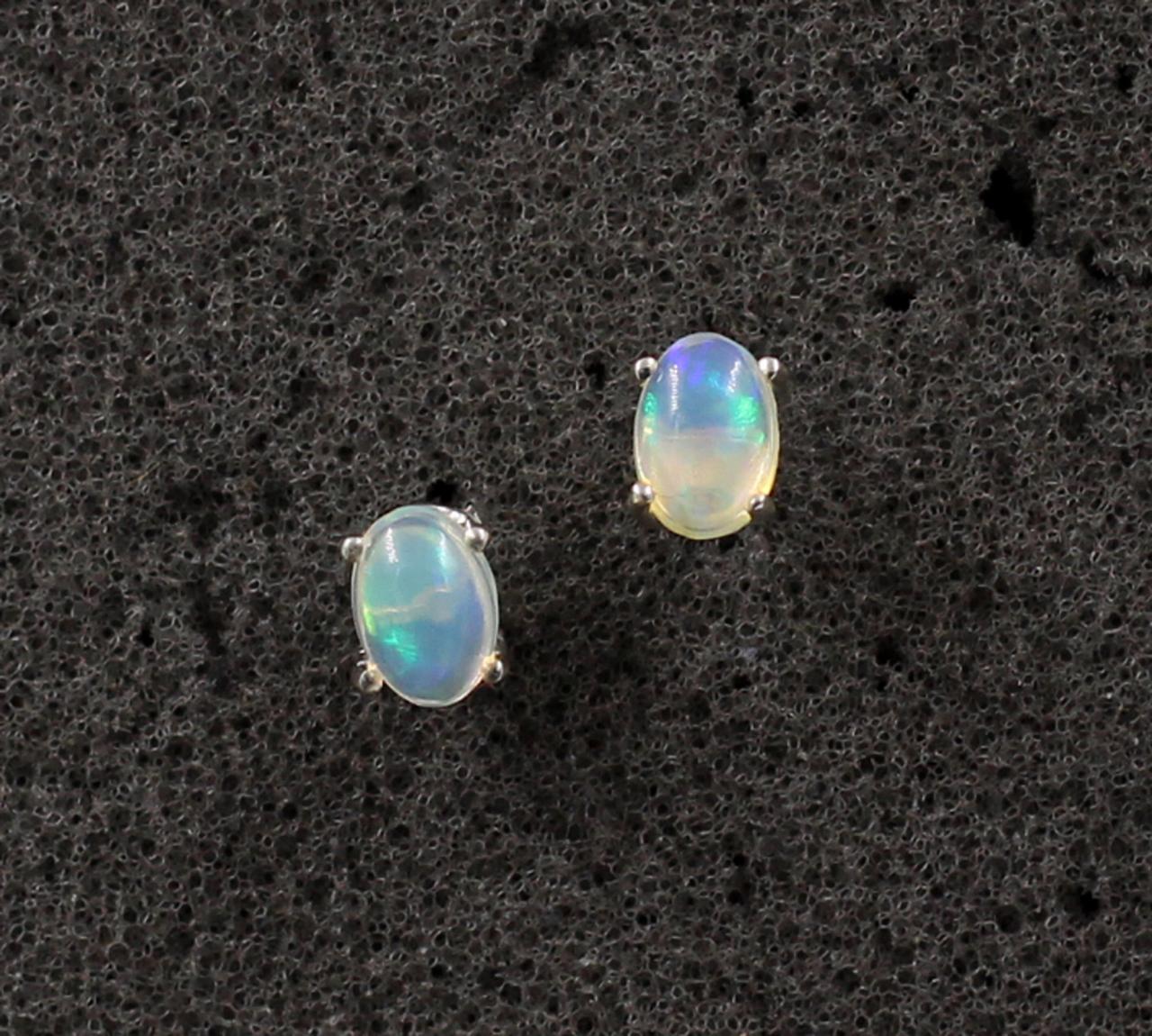 Genuine Ethiopian Opal Stud Earring,solid 925 Sterling Silver Fine Jewelry,birthday Gift For Daughter,anniversary Gift,proposal Gift Earring