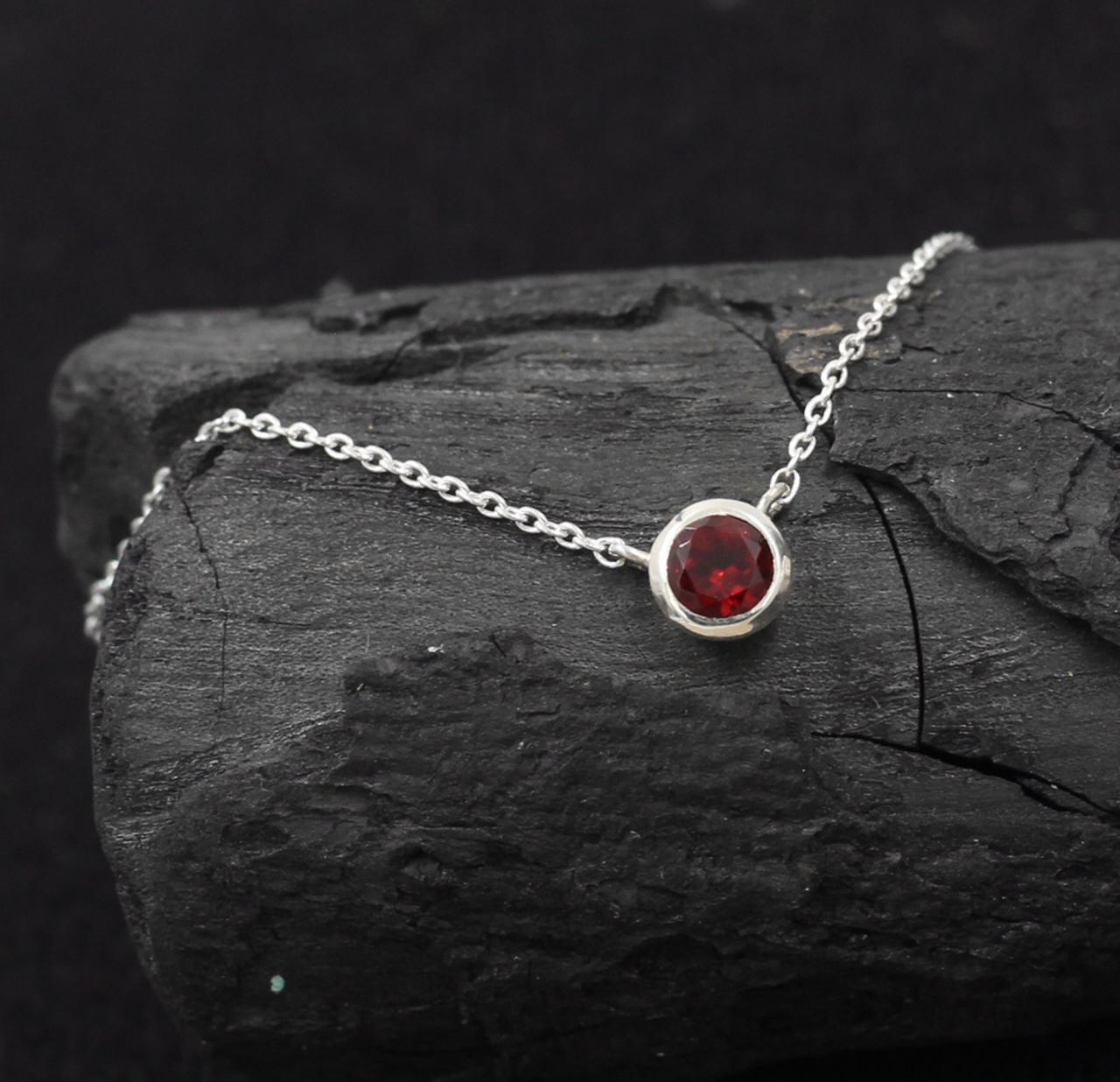 Garnet Gemstone Necklace For Young Girls,solid 925 Sterling Silver Daily Wear Jewelry,birthday Gemstone Present,office Wear Silver For Me