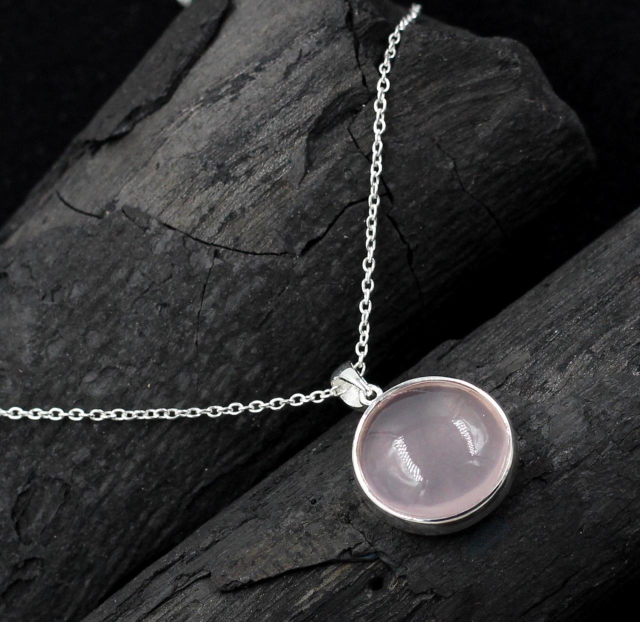 Brazilian Rose Quartz Charming Necklace 925 Sterling Silver Jewelry Minimal Pendant Chain Gift For Daughter,my Birthday Present