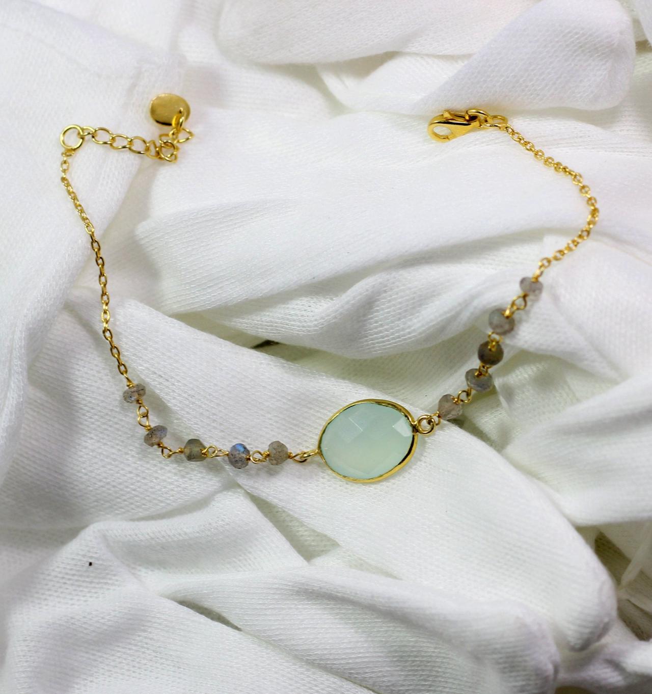 Trendy Chalcedony Bracelet,labradorite Roundel Rosary,solid 925 Sterling Silver Jewelry,gold Plated,surprise Gift Bracelet For Girl Friend