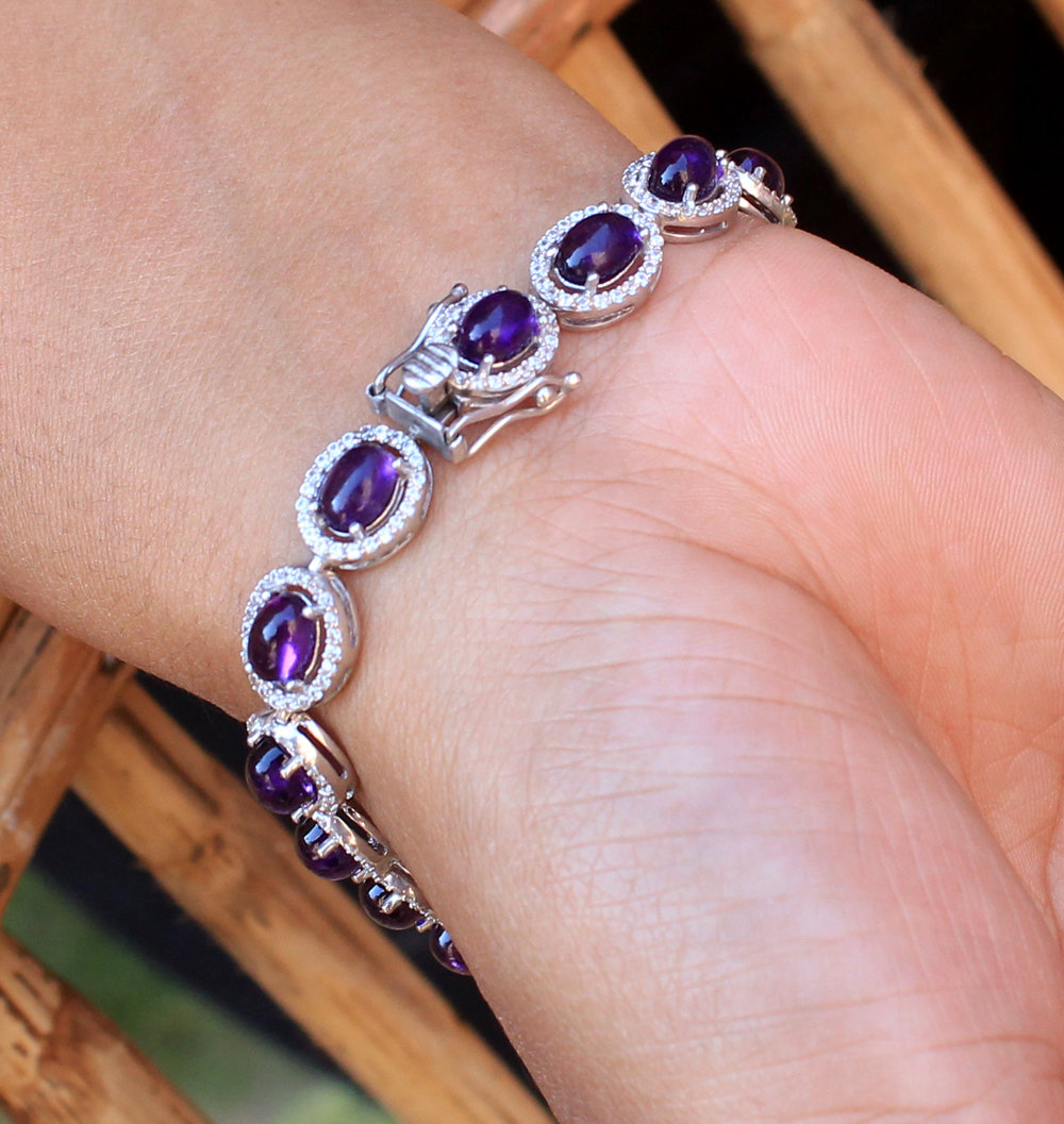 Resplendent Amethyst Bracelet,cz Accented Statement Jewelry,solid 925 Sterling Silver,exclusive Proposal Gift,anniversary Gift Etb1007