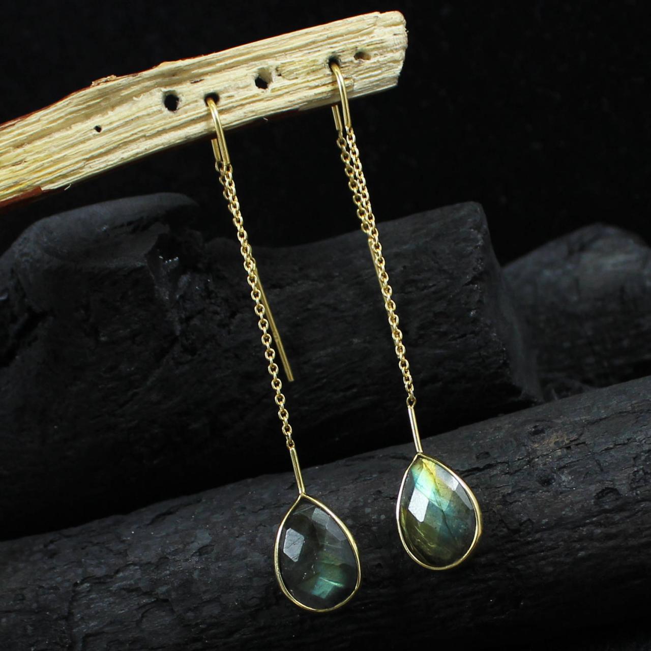 Labradorite Gemstone Earring, Labradorite Jewelry, Gold Plated Jewelry, Labradorite Fire Earring Threader Earring,long Hanging Drop Eter1012