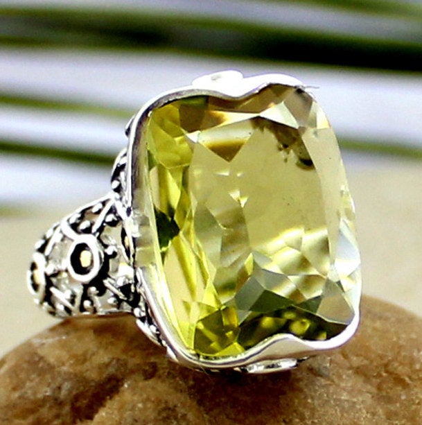 Sparkling Lemon Quartz Ring,wedding Jewelry,bold Cocktail Ring,925 Sterling Silver Jewelry,anniversary Gift,christmas Present,mom's Ring