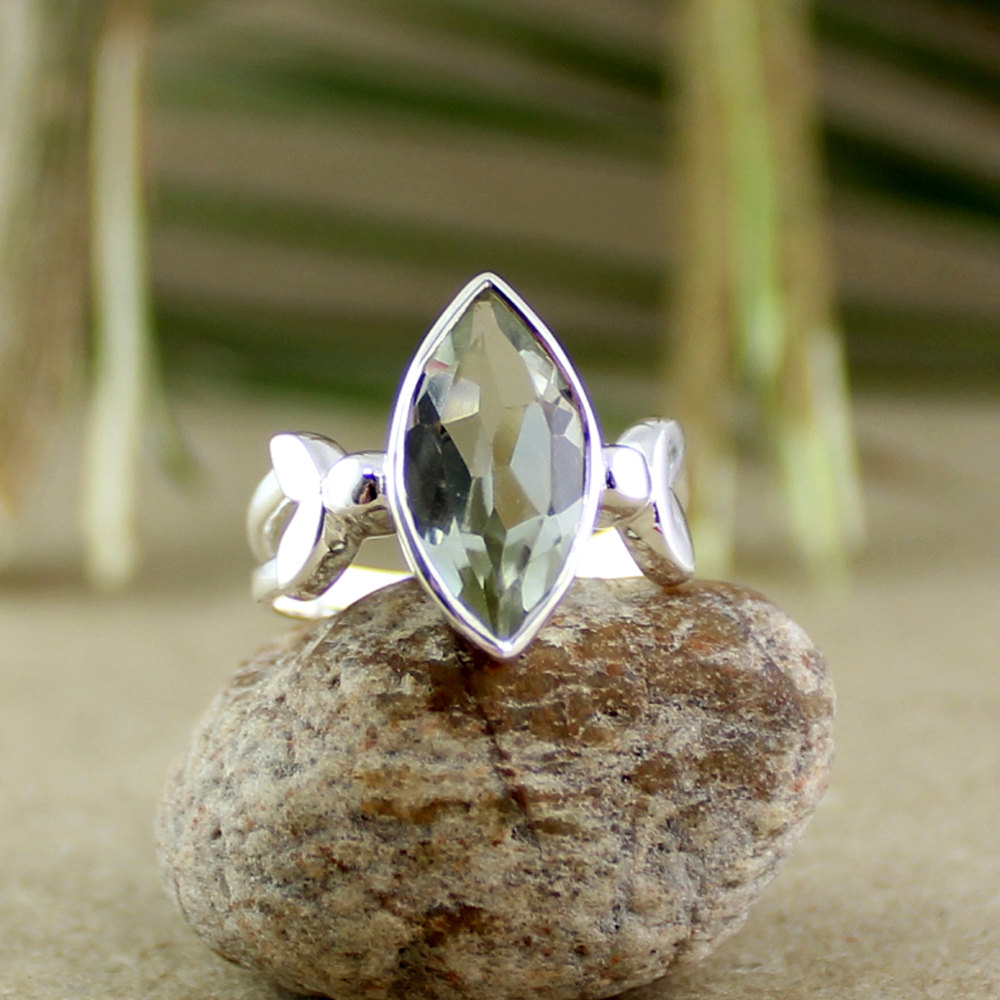 Solitaire Ring,green Amethyst Faceted Marquise Ring,men/women Jewelry,solid Sterling 925 Silver Jewelry,birthday Gift,anniversary Ring Gift