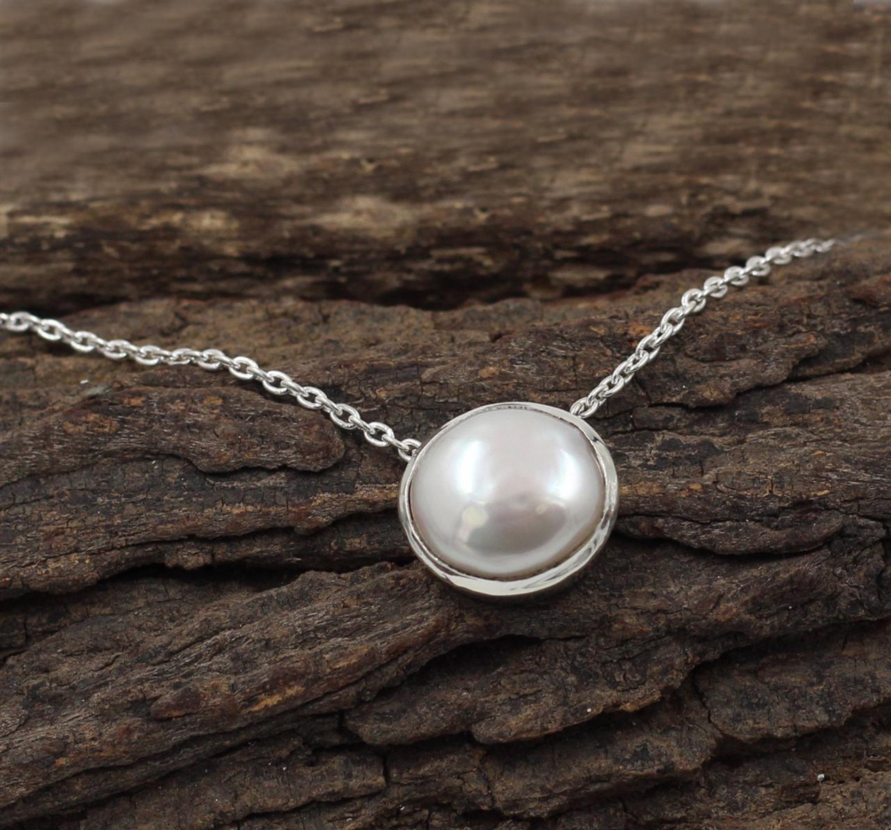 Lovely Coin Pearl Necklace,solid 925 Sterling Silver Handmade Jewelry,valentine Gift,anniversary Gift,proposal Jewelry,birthday Gift For Mom