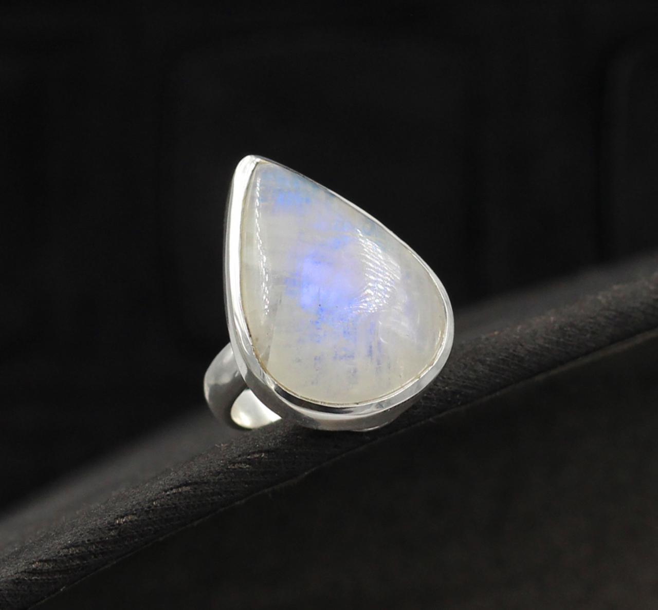 Chunky Cocktail Silver Ring,natural Rainbow Moonstone Ring,solid 925 Sterling Silver Jewelry,christmas Gift Ring,adjustable Handmade Ring,