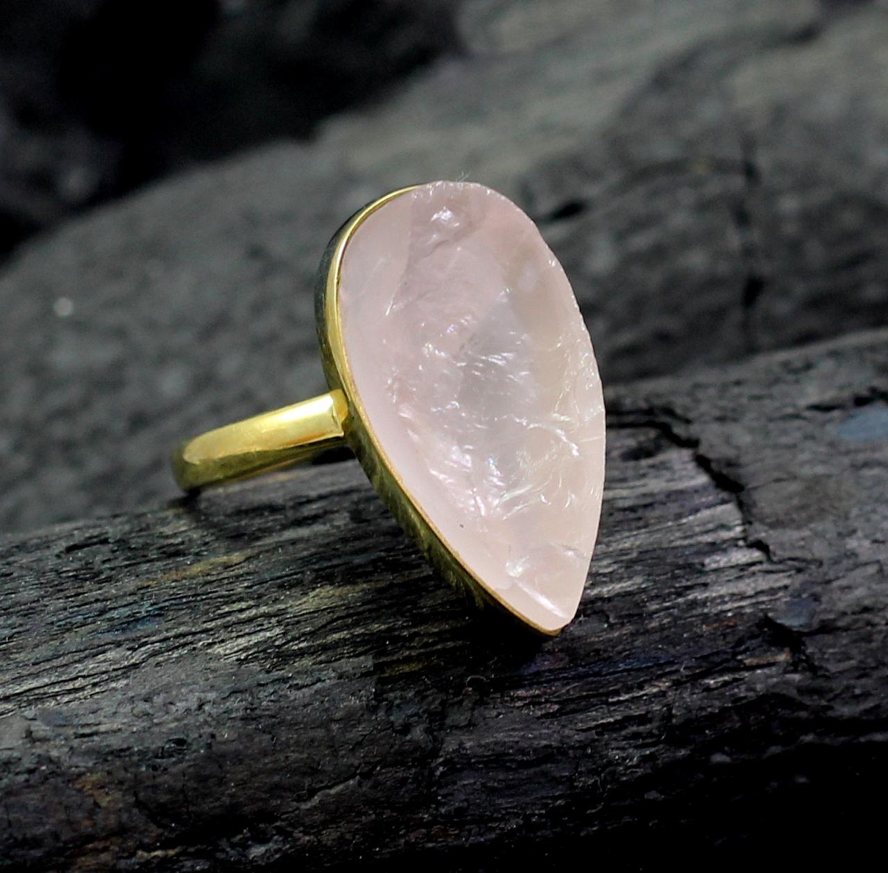 Rough Textured Rose Quartz Ring,925 Sterling Silver Ring,hand Cut Rough Gemstone,gold Plated Jewelry,baby Shower Ring,pink Gemstone Mr1287