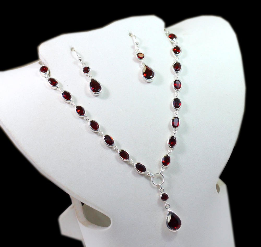 Red Garnet Necklace Set,natural Faceted Gemstone 925 Sterling Silver Jewelry,christmas Gift, Year Gift For Wife,hand Crafted Jewelry