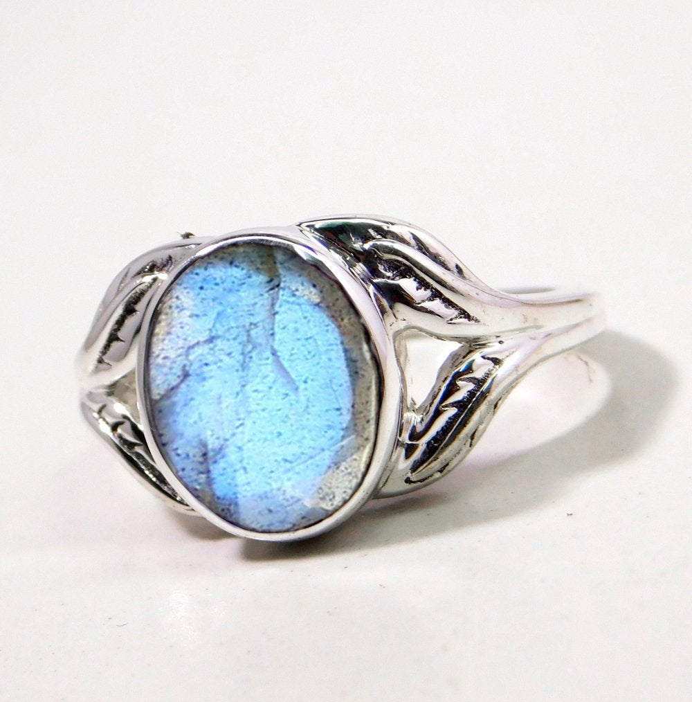 Natural Labradorite Ring,designer Leaf Ring,birthday Gift,daily Wear,healing Gemstone Ring,925 Sterling Silver,gemstone Jewelry Mr1162