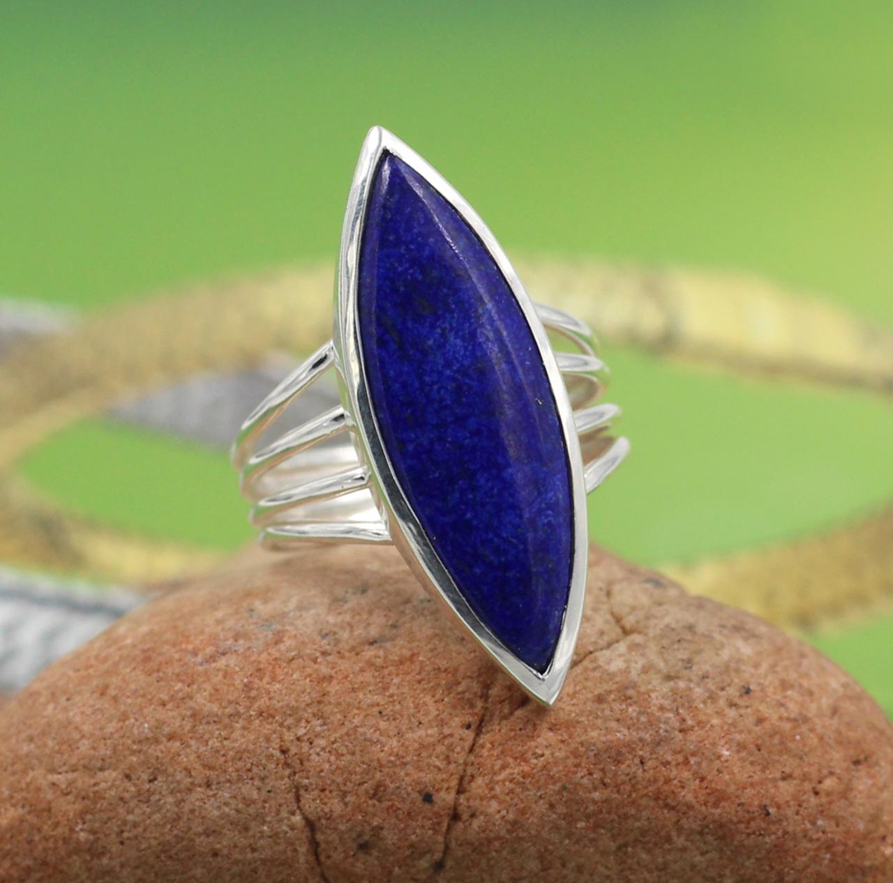 Lapis Lazuli Gemstone Ring, Engagement Ring, Marquise Ring, 925 Sterling Silver Ring Jewelry, Handmade Lapis Lazuli Ring, Git For Her