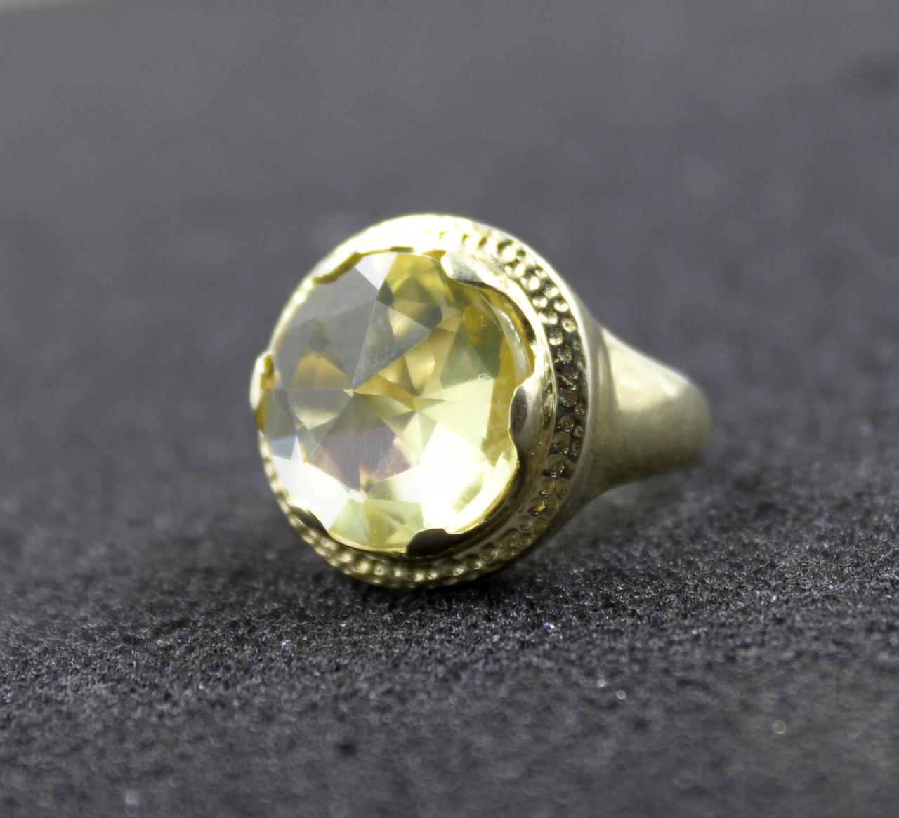 Sparkling Yellow Lemon Quartz Cocktail Ring,solid 925 Sterling Silver Jewelry,men's Ring,anniversary Gift,party Wear Ring,wedding