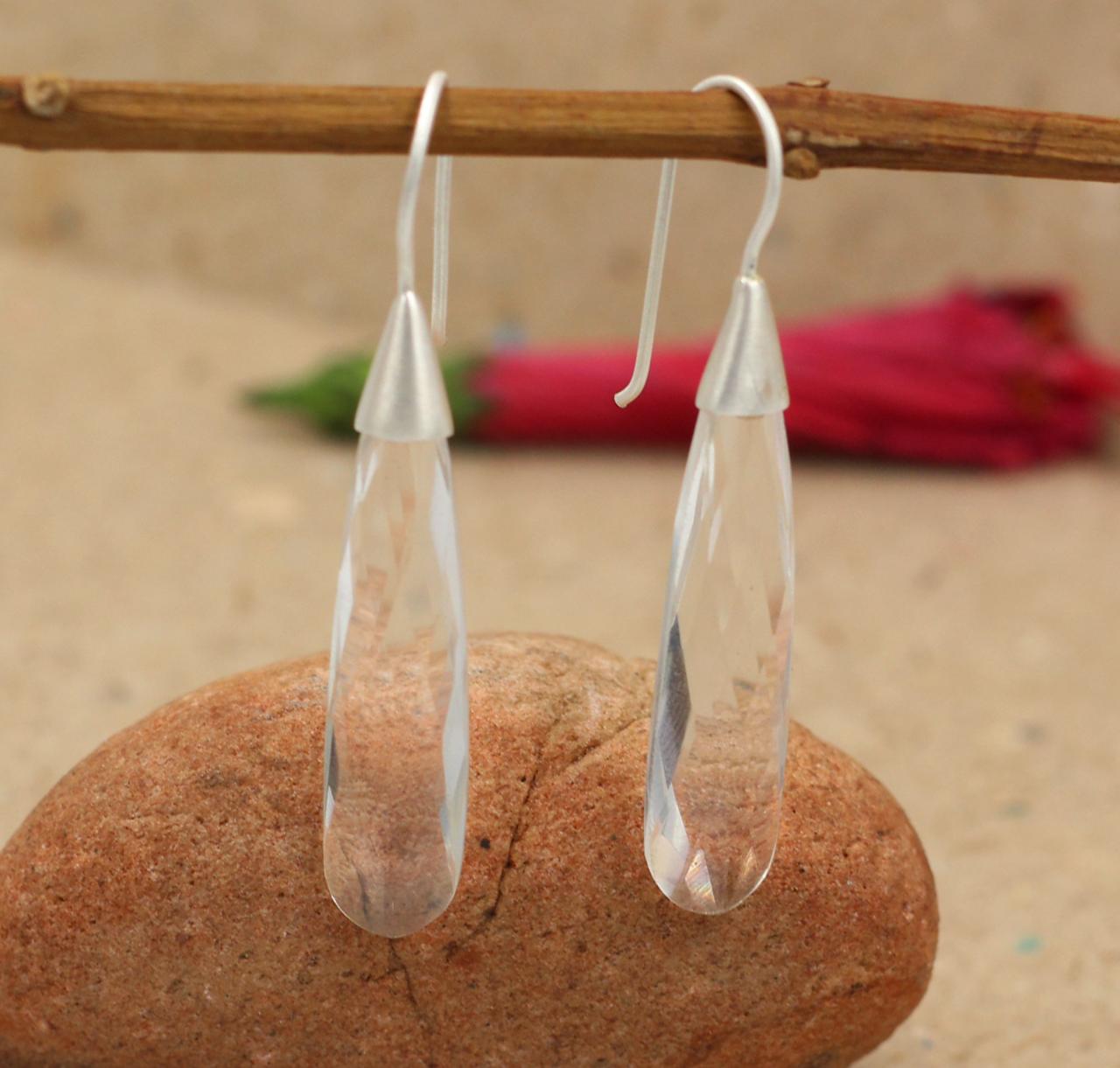 Long Tear Drop Crystal Quartz Earring,solid 925 Sterling Silver Jewelry,daughter's Birthday Gift,healing Crystal Drop Danglers Just For