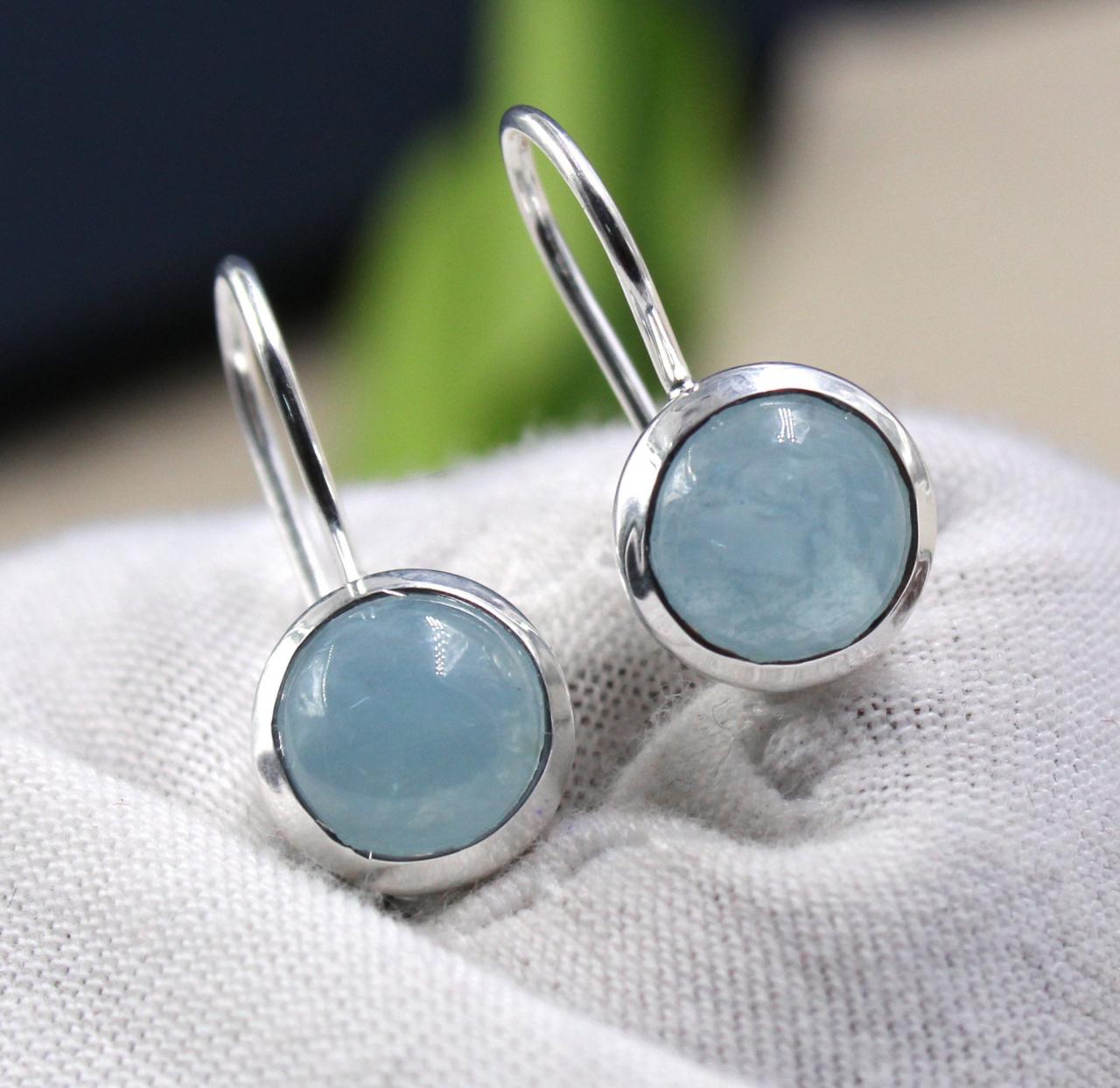 Aquamarine Hook Earring,solid 925 Sterling Silver Jewelry,handmade Drop Earring,valentine Gift,anniversary Gift For Wife Eter258
