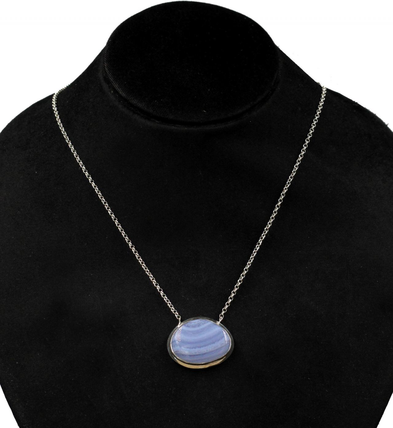 Gorgeous Blue Lace Agate Necklace,solid 925 Sterling Silver Jewelry,anniversary Gift,anniversary Gift Chain Pendant Necklace,pendant For Mom