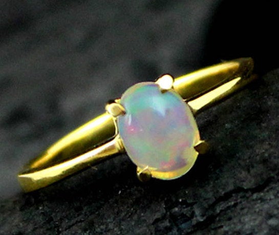 Natural Ethiopian Opal Solitaire Ring,promise Ring,solid 925 Sterling Silver Jewelry,anniversary Stack Ring Gift,promise Ring,dainty Ring