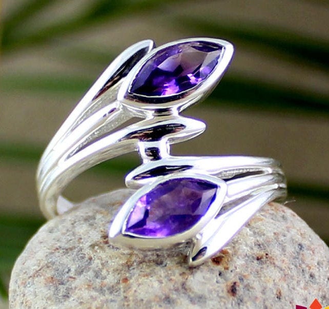 Amethyst Two Stone Ring,promise Friendship Ring,925 Solid Sterling Silver Jewelry,royal Purple Gemstone Gift,birthstone Ring To Gift Etr1009