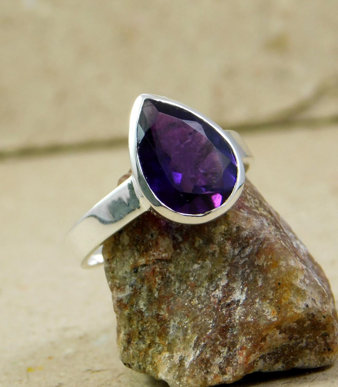 Genuine Amethyst Ring,valentine Gift,promise Ring,925 Sterling Silver Minimalist Jewelry,gift For Mother,solitaire Engagement Ring Mr1084