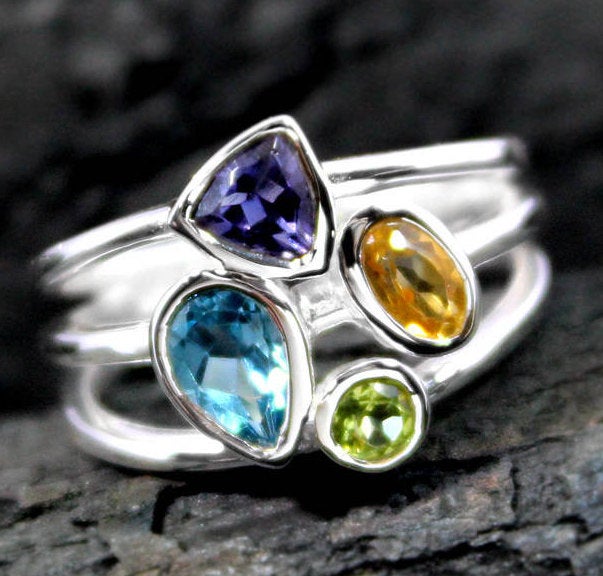 Lovely Vibrant Gemstones Ring,citrine Iolite Jewelry,dainty Ring,925 Silver Jewelry,birthday Gift,sister Ring,proposal Ring,anniversary Gift