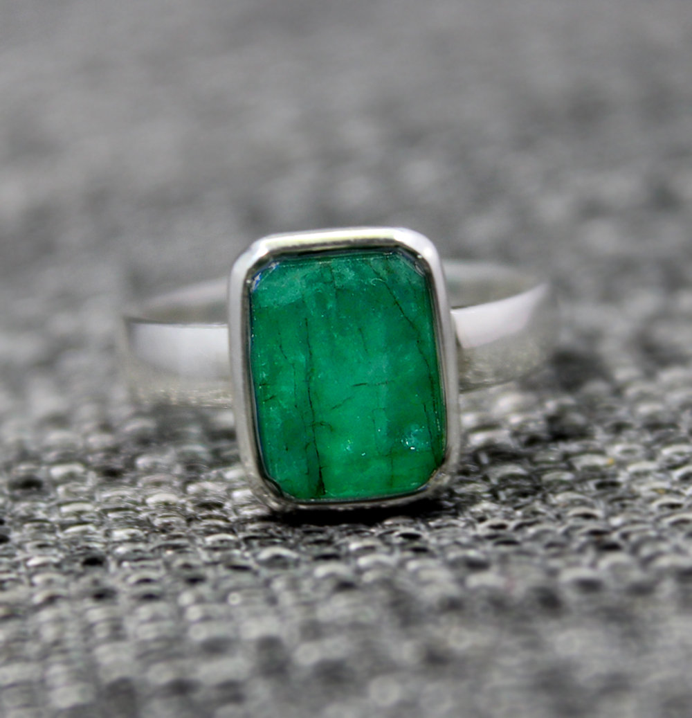 Solitaire Ring,natural Emerald Engagement Ring,solid Sterling 925 Silver Unisex Jewelry,anniversary Ring,christmas Gift,my Birthstone Ring