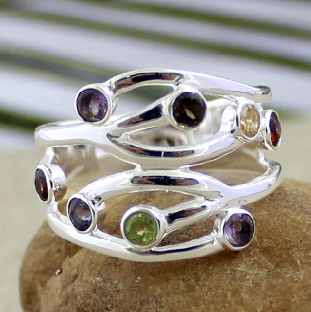 Multi Gem Vibrant Jewelry,iolite,garnet,amethyst,citrine Root Ring,anniversary Gift,gift Designer Ring,925 Sterling Silver Jewelry,mr1263