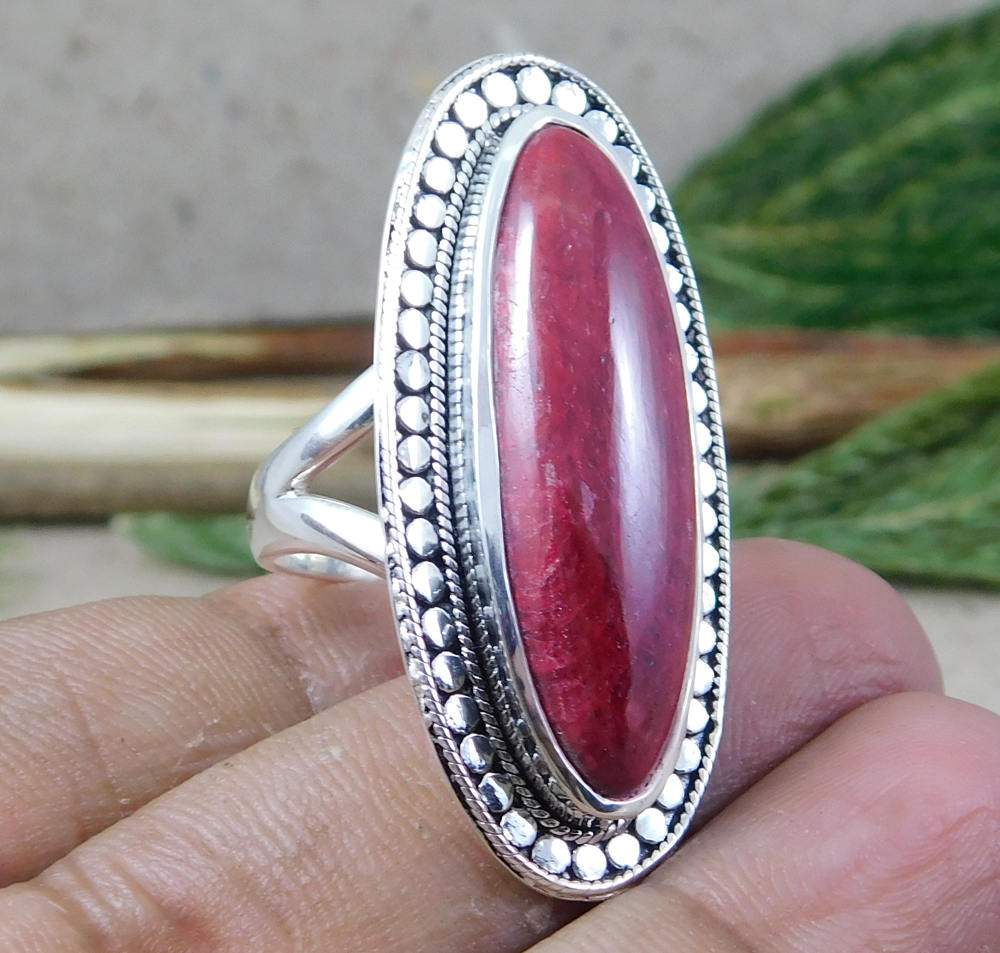 Long Oval Cabochon Ruby Ring Traditional Oxidized Handmade Statement Ring 925 Solid Sterling Silver Wedding Jewelry Anniversary Gift Mr1260