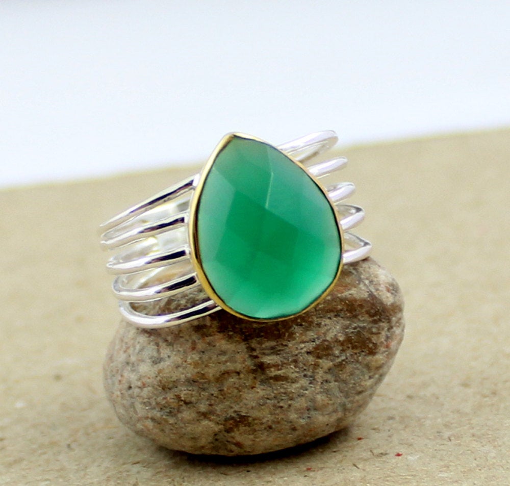 Green Onyx Ring,two Tone Ring Designer Jewelry,gift For Her Birthday,925 Solid Silver Jewelry Anniversary Gift,christmas Present,mr1256