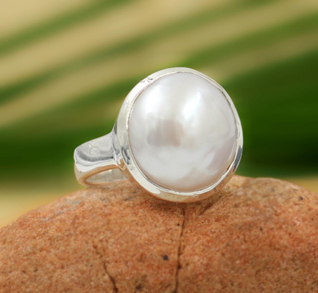 Cool Natural Coin Pearl Ring,solid 925 Sterling Silver Jewelry,valentine's Day Gift Ring,birthday Gift,healing Pearl Ring,baby Shower