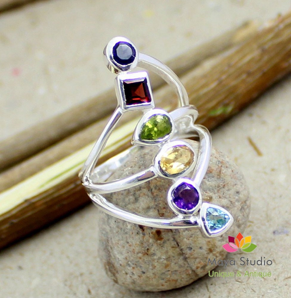 Gorgeous Valentine Ring,colorful Genuine Gemstones Ring,925 Sterling Silver Multi Gemstone Jewelry,anniversary Present,promise Ring Mr1100