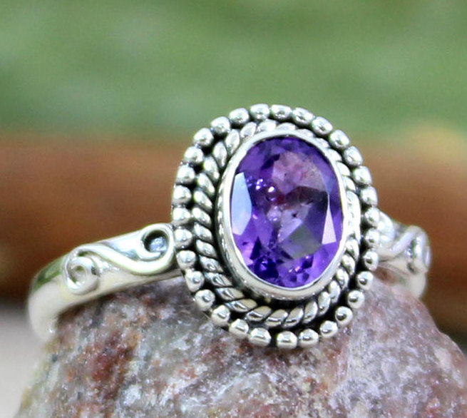 Midi Ring,natural Amethyst Ring,handmade Oxidized Ring,exquisite Ornate Ring,925 Sterling Silver Ring,everyday Ring Birthday Present Mr1144