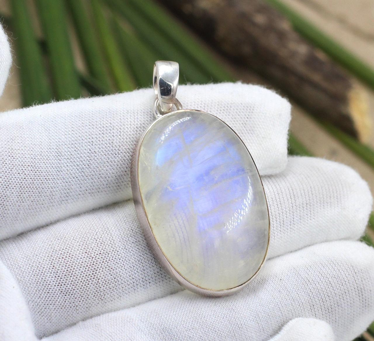 Blue Fire Moonstone Pendant,solid 925 Sterling Silver Jewelry,gift For Daughter,natural Gemstone Silver Jewelry Gift,valentine Gift Pendant