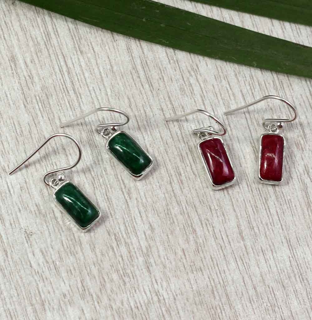 Cute Ruby Earring,emerald Silver Earring,handmade Minimalist Danglers,solid 925 Sterling Silver Jewelry,daughter's Birthday Gift