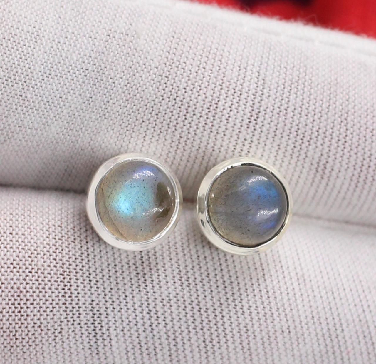 Labradorite Pair Gemstone Stud Post 8mm Round Earring Solid 925 Sterling Silver Jewelry,girls Gift Valentine's Day Post Earring Eter249