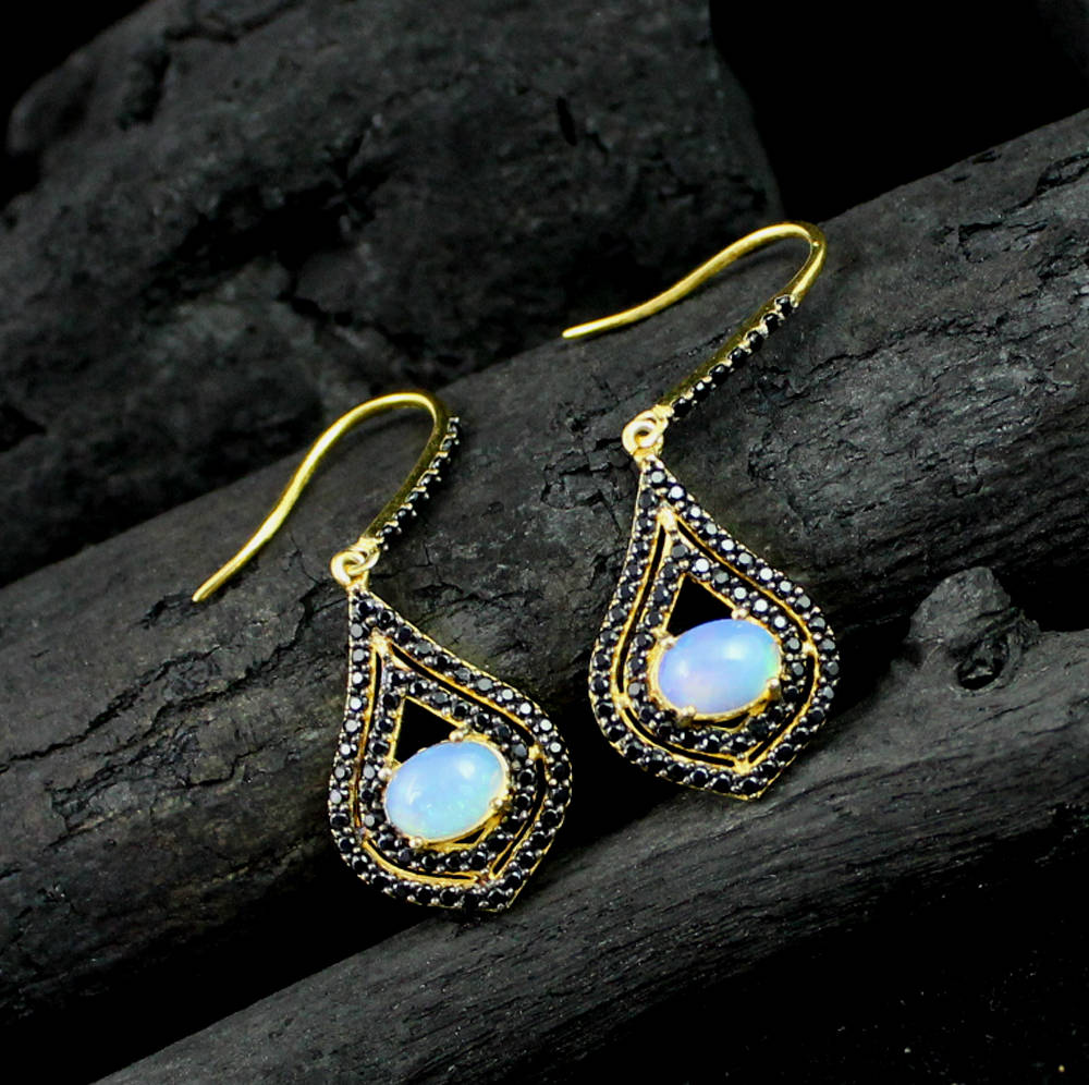 Ethiopian Opal Black Spinnel Accented Earring Ethiopian Opal Designer Jewelry Dangle Earrings Opal Fire Awesome Anniversary Gift Eter1020
