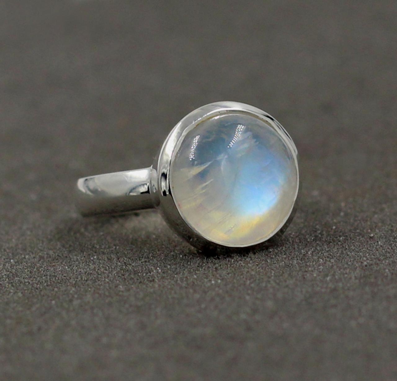 Rainbow Moonstone Handmade Ring Solid 925 Sterling Silver Jewelry,anniversary Ring,handmade 12 Mm Moonstone Ring,birthday Gift For Mother