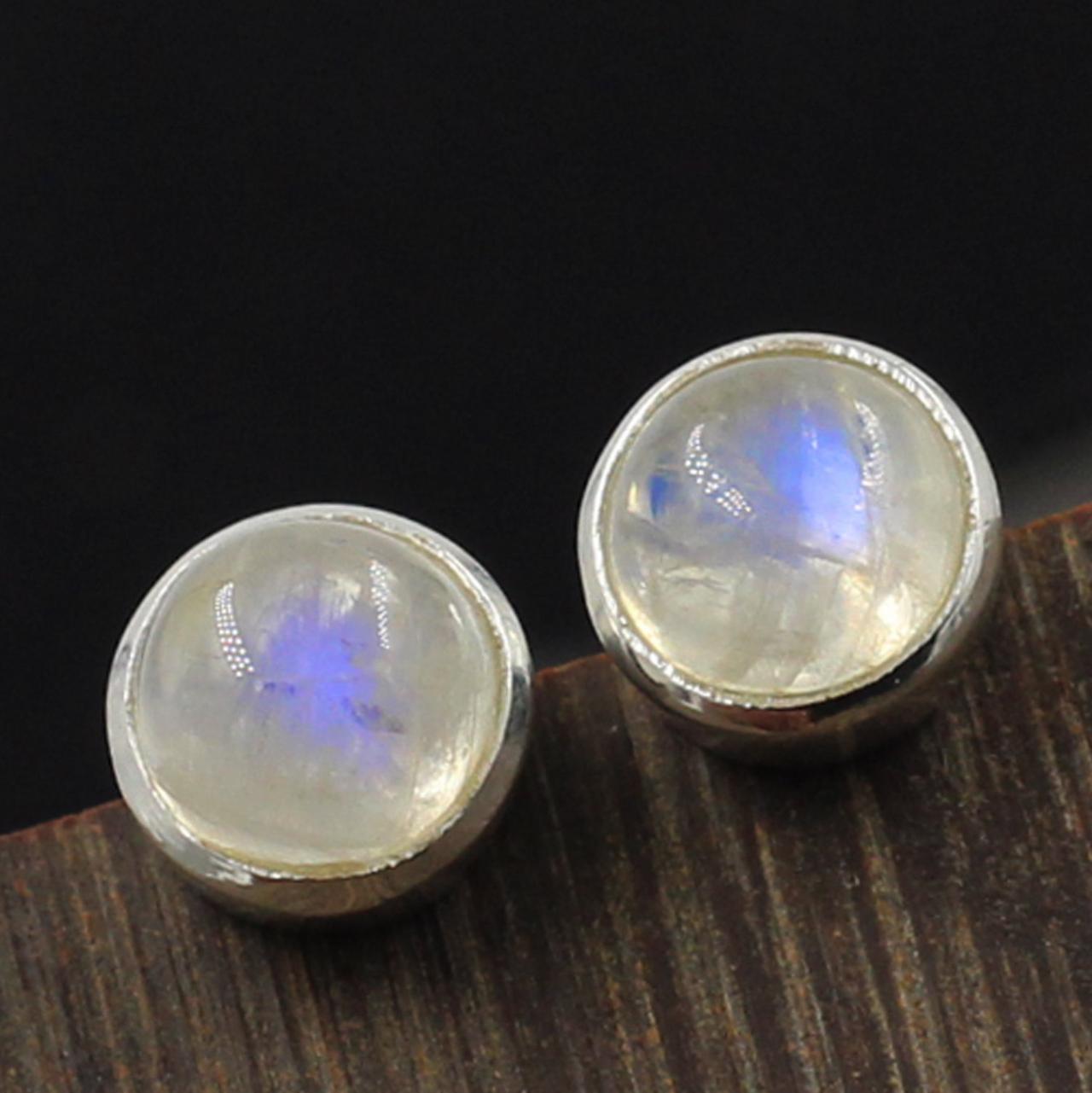 Radiant Moonstone Stud Earring,solid 925 Sterling Silver Jewelry,anniversary Gift Post Earring For Daughter, Year Gift,gift Handmade Stud