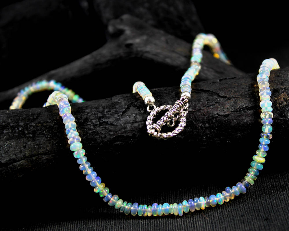Ethiopian Opal Beads Necklace Hand Knotted Delicate Neck Wear Ethnic Toggle Lock Annivesary Gift Fire Opal Partywear Elegant Necklaceetn1002