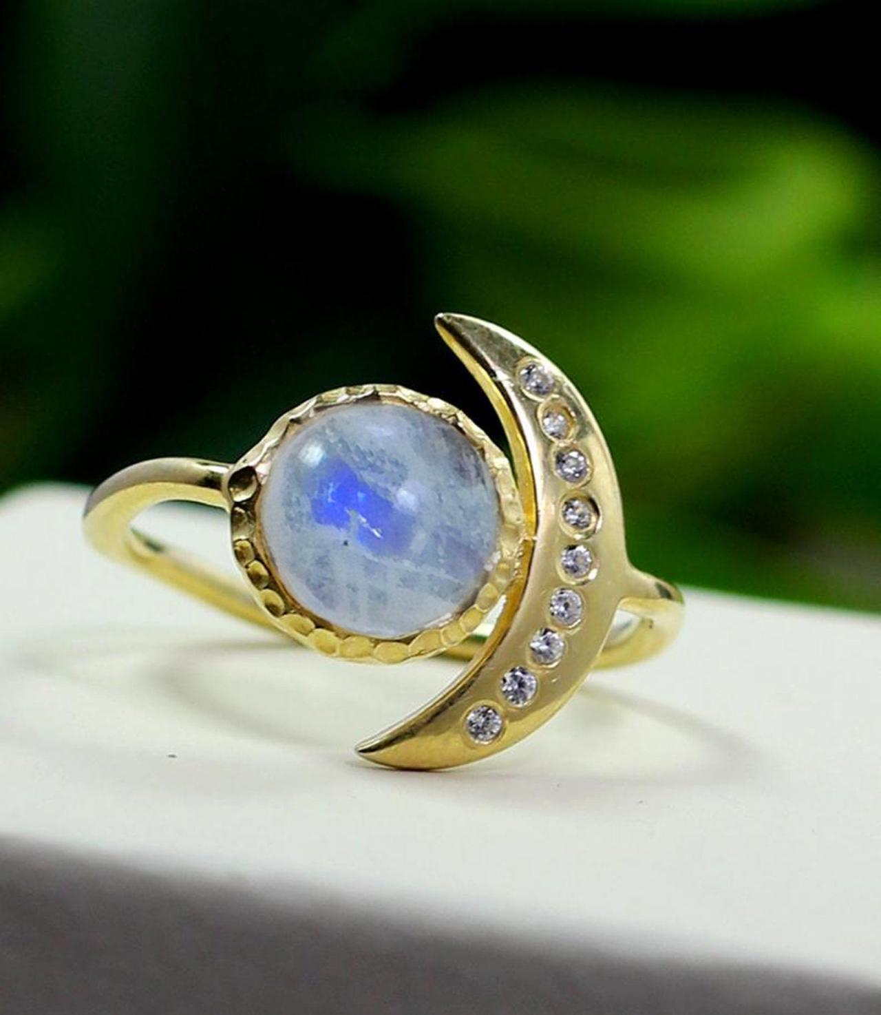 Crescent Moon Sun And Stars Ring,moonstone Ring,925 Sterling Silver Jewelry,handmade Maya Studio Silver Jewelry,rose Quartz Anniversary Gift