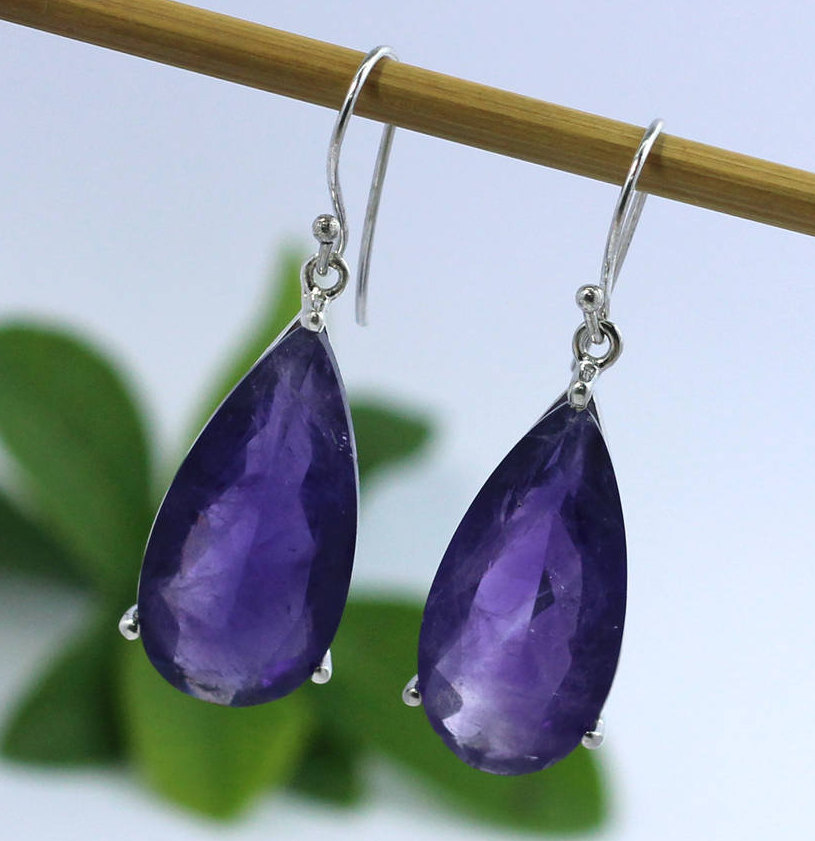 Classic Long Tear Drop Earring,amethyst Hanging,green Amethyst Earring,solid 925 Sterling Silver Jewelry,anniversary Gift,natural Gemstone