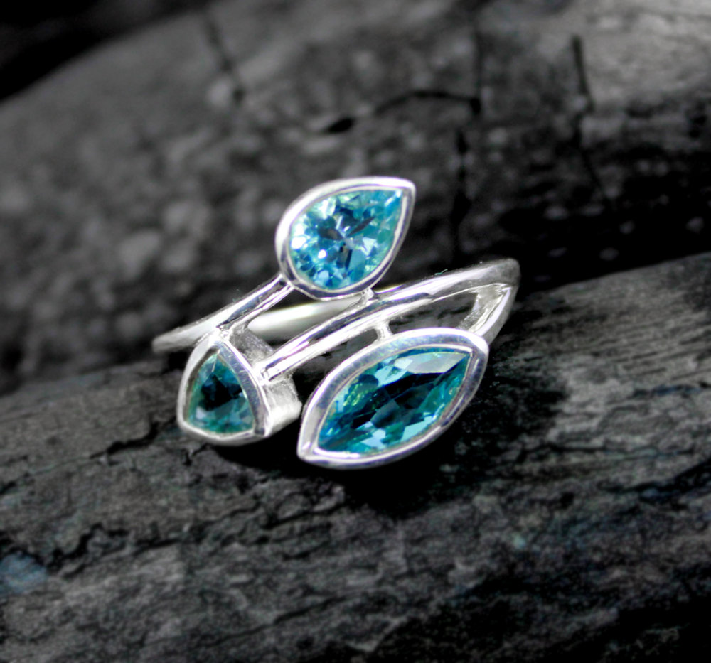 Stylish Genuine Gemstone Ring,amethyst,garnet,blue Topaz,sister's Birthstones Ring,925 Sterling Silver Jewelry,marriage Anniversary