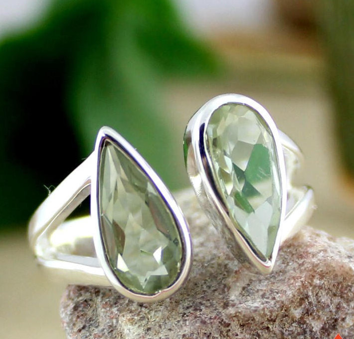 Green Amethyst Ring,front Open Adjustable Ring,anniversary Gift,unisex Ring,gift For Mother,valentine Gift,solid 925 Sterling Silver Jewelry