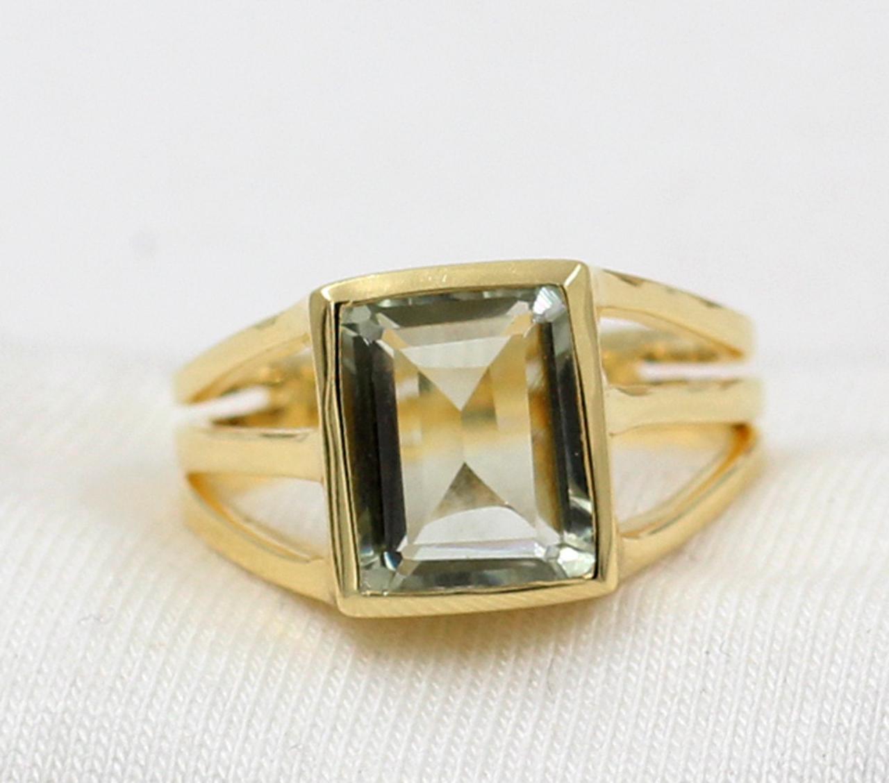 Green Amethyst Ring,faceted Baguette,modern Minimalist Ring,men's Solitaire Ring,925 Sterling Silver Women Jewelry,anniversary Gift,