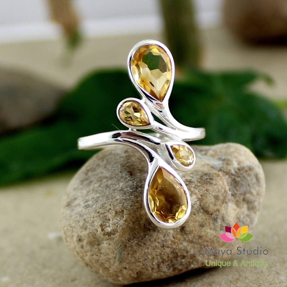 Gorgeous Yellow Citrine Ring,natural Birthstone Jewelry,wedding Gift,solid 925 Sterling Silver,family Ring,gift For Mothers & Daughters