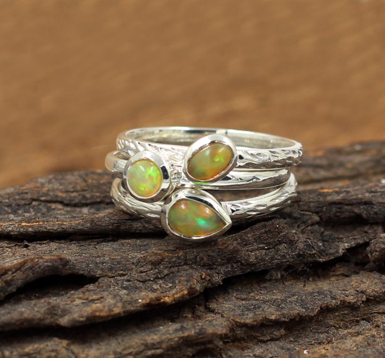Stacking Ring,real Ethiopian Opal Gemstone,solid 925 Sterling Silver Jewelry, Birthday Gift For Your Daughter,valentine Ring,my Silver Rings