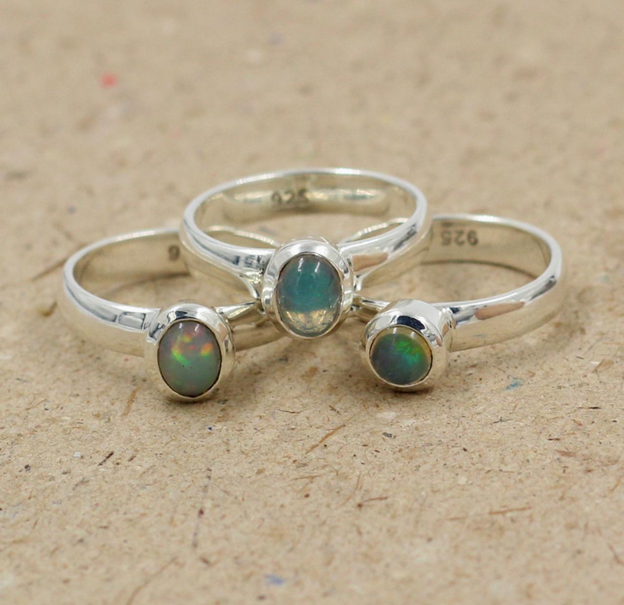 Ethiopian Opal Stacking Ring,solid 925 Sterling Genuine Gemstone Silver Jewelry,solitaire Ring,valentine Present,