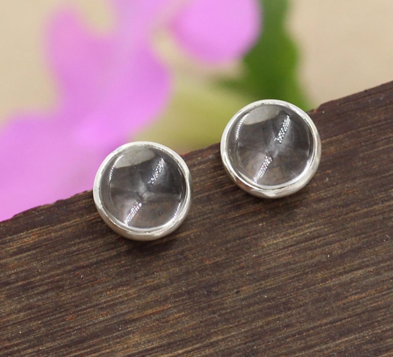 Crystal Quartz Gemstone Handmade Stud Earring Solid 925 Sterling Silver Jewelry Anniversary Gift, Year Gift,floral Jewelry