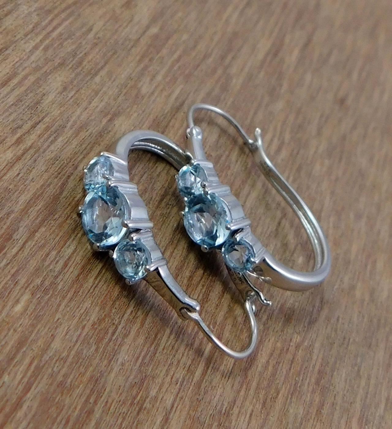 Magnificent Blue Topaz Hoop Earrings For Girl Friend,925 Sterling Silver Jewelry,daughter's Birthday Gift,anniversary Present,garnet
