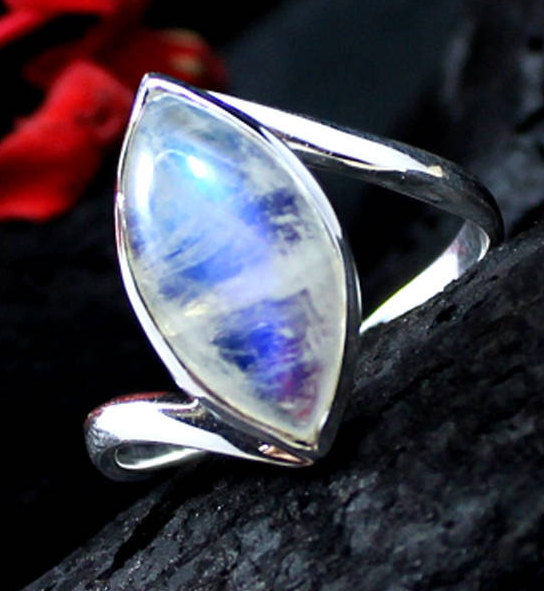 Stylish Natural Gemstone Ring,pure 925 Sterling Silver Jewelry,proposal Ring,natural Rainbow Fire Moonstone,anniversary Ring,valentine Gift,